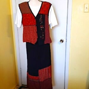 Napa Valley Patchwork Maxi Skirt & Matching Top, Red and Black